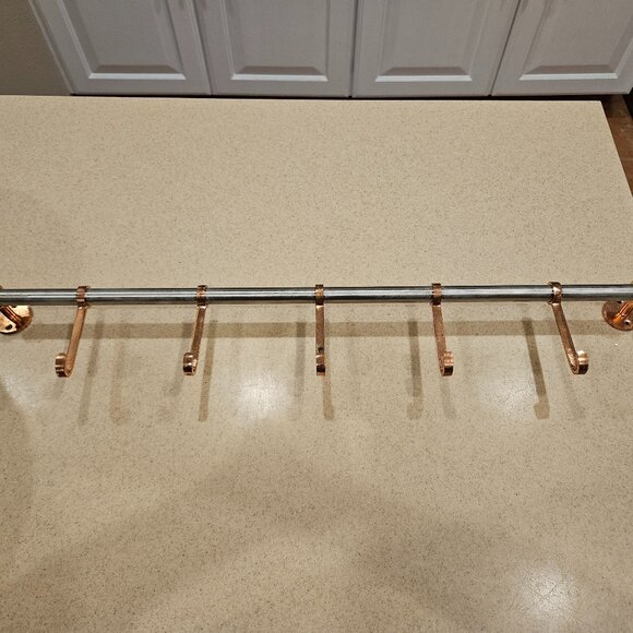 RARE ANTHROPOLOGIE COPPER SILVER 5 HOOK KITCHEN UTENSIL HANGER RACK HOLDER - Picture 1 of 10
